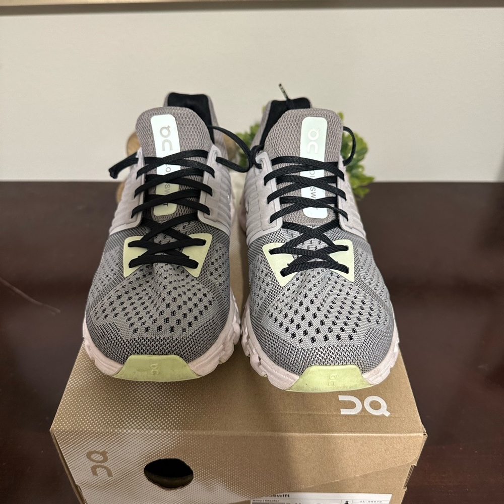 On Running Gray and Lime Sneakers